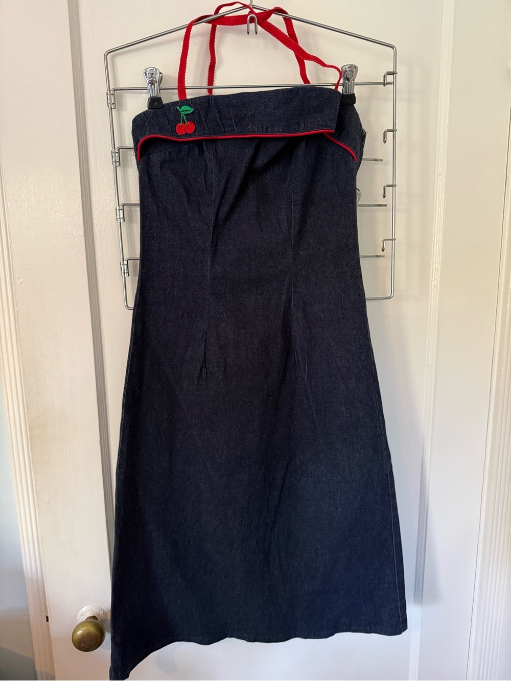 Stop Staring Dress Halter Retro Denim Wiggle Dress 🍒 Sz S Strapless Zip Back